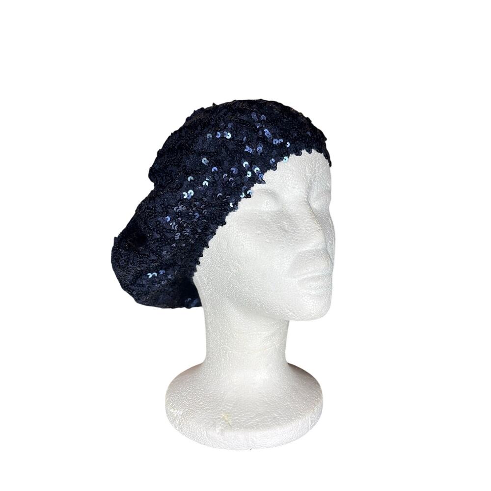 Womens Sequin Navy Blue Accessories- OSFM- Hat Beret- 2012- stretch band - Picture 4 of 5